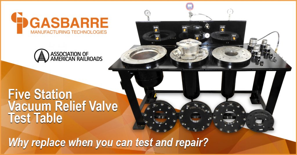 Are you sick of replacing relief valves to meet AAR Manual of Standards without proper testing?  Well Gasbarre has the perfect MOBILE test valve table solution for you!